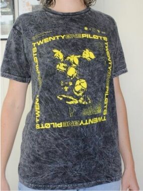 Twenty One Pilots Black Mineral-Wash Tee with Yellow Band Graphic